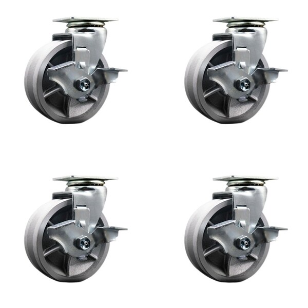 Service Caster 5'' V-Groove Semi Steel Swivel Caster Set with Bronze Bearings and Brakes, 4PK SCC-20S520-VGBZ-TLB-4 - main